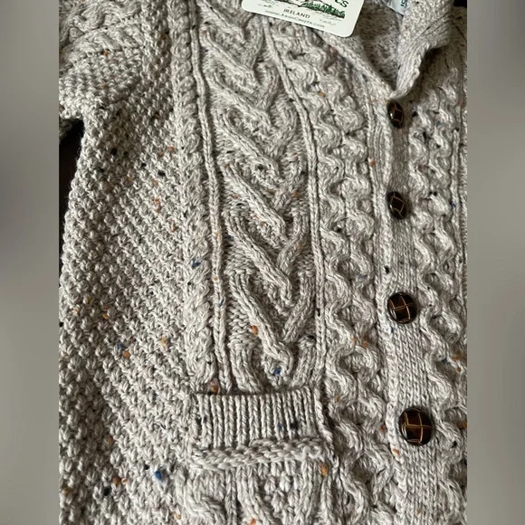 Aran Crafts Ireland Boys Shawl Collar Cardigan. NWT. Color Oatmeal.